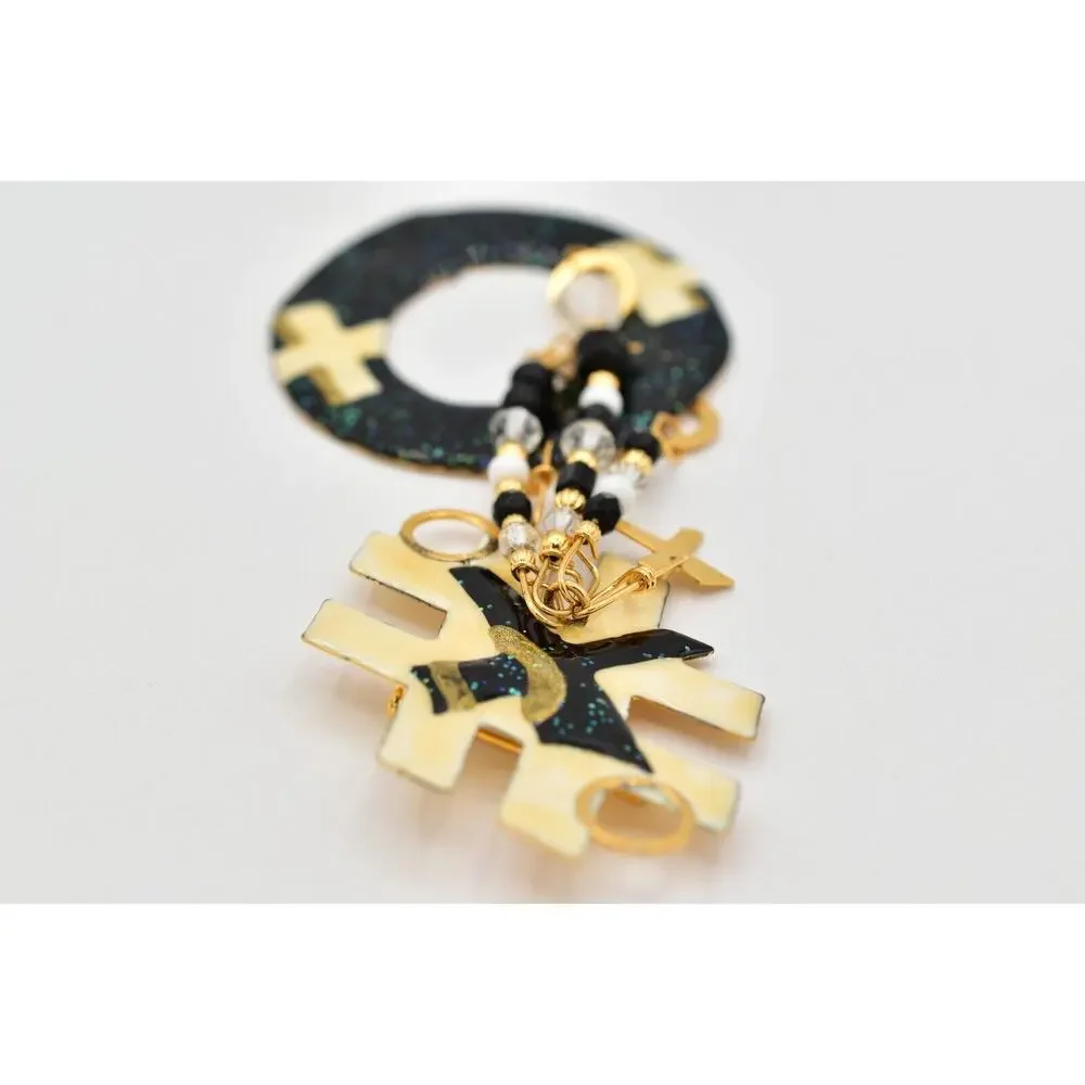 Lunch at The Ritz Vintage Tic Tac Toe Brooch XO Dangle Rare Signed 1980s BinBK